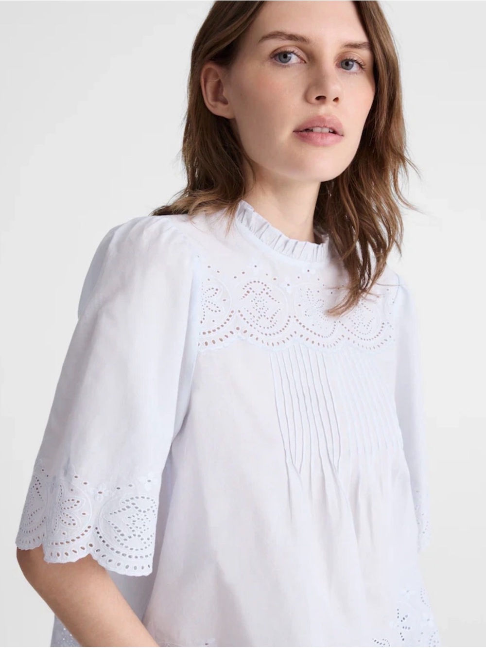 MADEWELL Embroidered Pintuck High-Neck Top in sky blue NZ462 $110